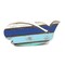 4" Wood Whale Blue Stripe Figure Coastal Beach House Decor Decoration